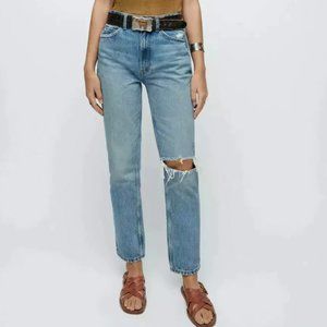 Re/done 70s Straight High Rise Distressed Jeans Organic Cotton Sz 29